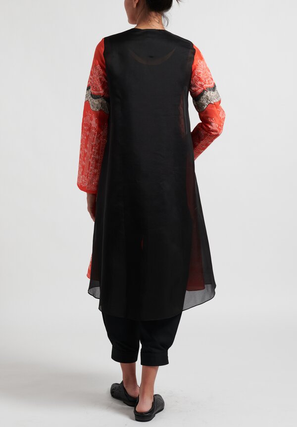 Biyan Ravillo Two Tone Organza A-Line Silk Coat in Tangerine and Black	