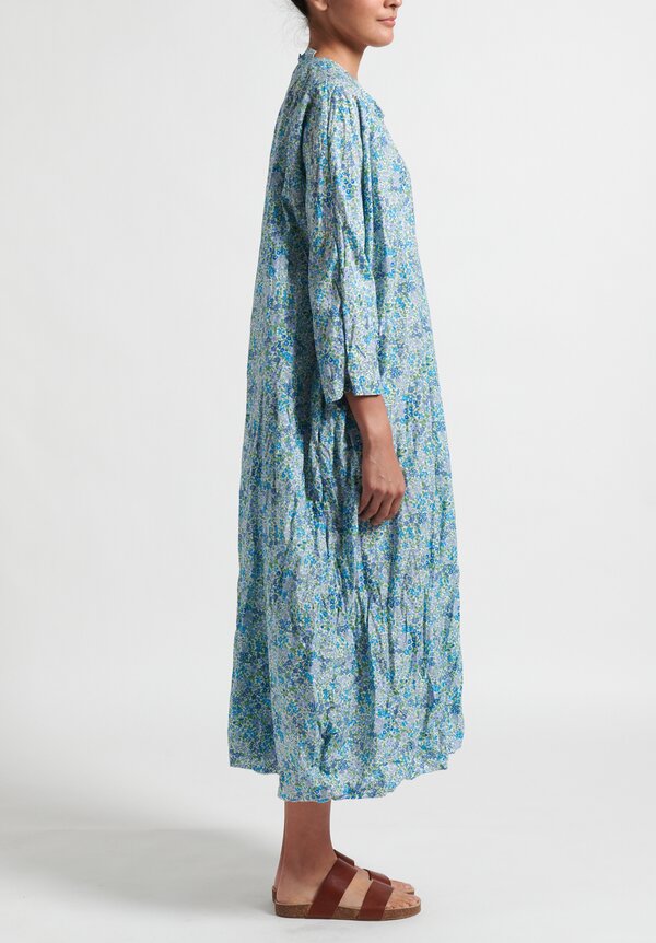 Daniela Gregis Washed Cotton Chicory Dress in White & Light Blue Floral ...
