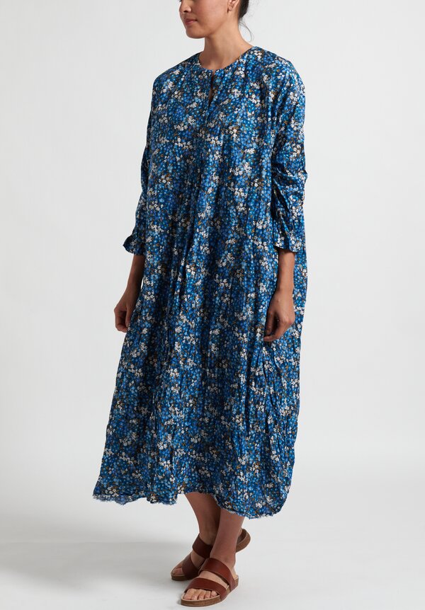 Daniela Gregis Washed Cotton Chicory Dress in Navy & Light Blue Flowers ...