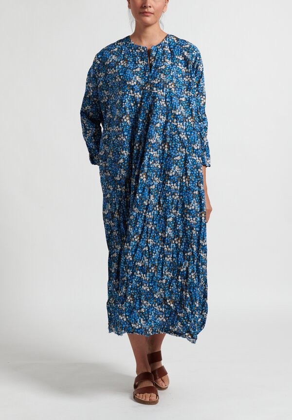 Daniela Gregis Washed Cotton Chicory Dress in Navy & Light Blue Flowers ...