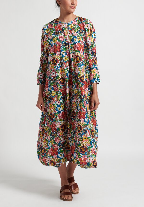 Daniela Gregis Cotton Oversize Chicory Washed Dress in Pink, White and Blue Floral