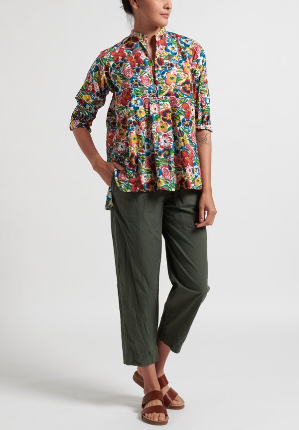 Daniela Gregis Sun Washed Kora Shirt in White, Blue, Red and Yellow Flowers	
