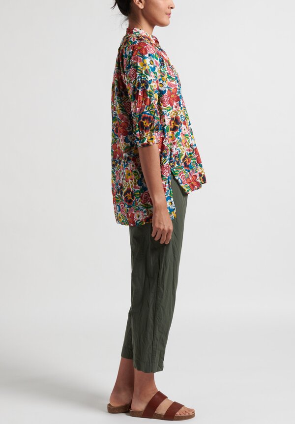 Daniela Gregis Sun Washed Kora Shirt in White, Blue, Red and Yellow Flowers	
