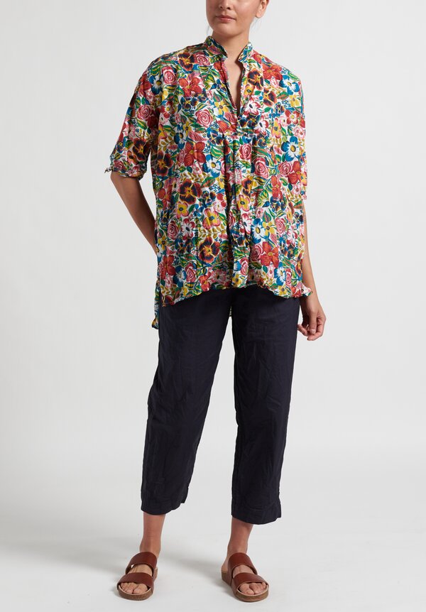 Daniela Gregis Washed Printed Kora Top in White, Blue, Red & Yellow Flowers