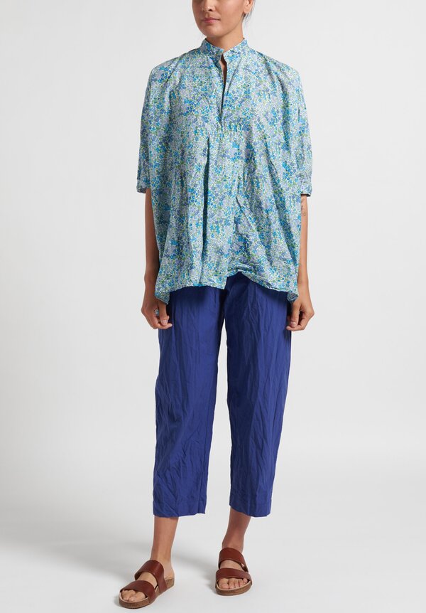 Daniela Gregis Washed Printed Kora Top in White and Blue Flowers	