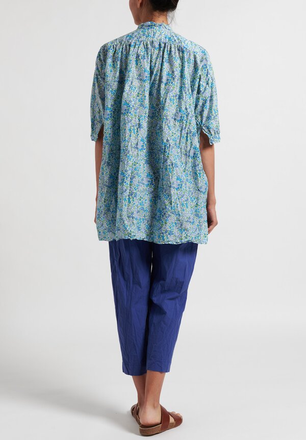 Daniela Gregis Washed Printed Kora Top in White and Blue Flowers	