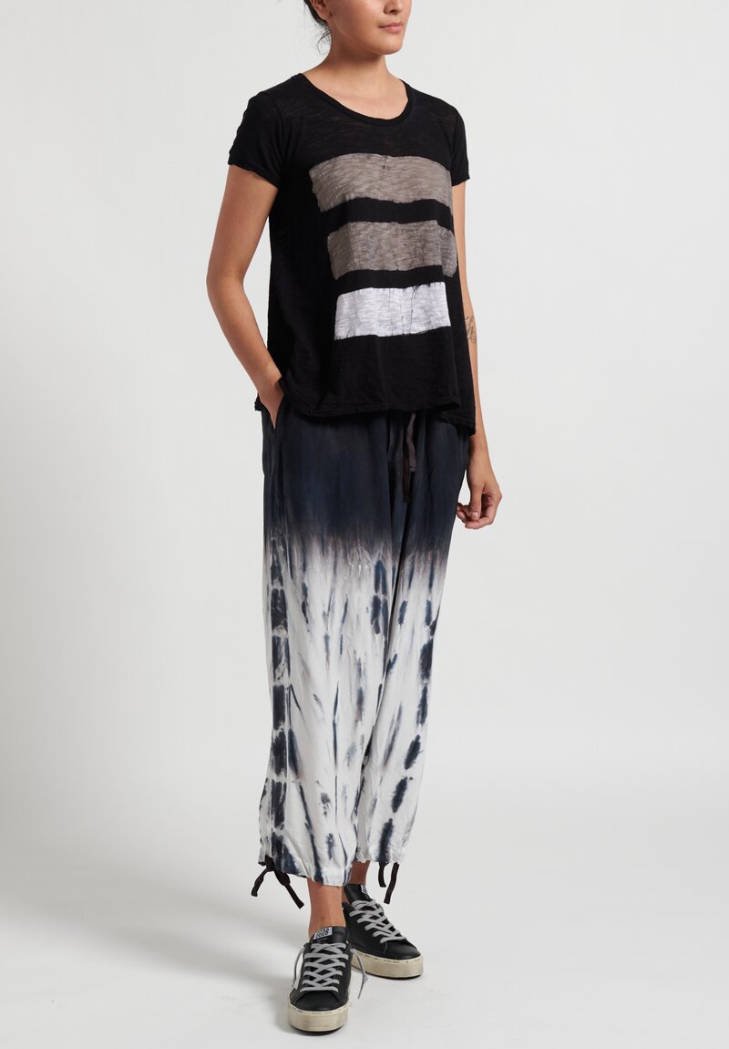 Gilda Midani Waterfall Pattern Dyed Silk Y Pants in Black White	