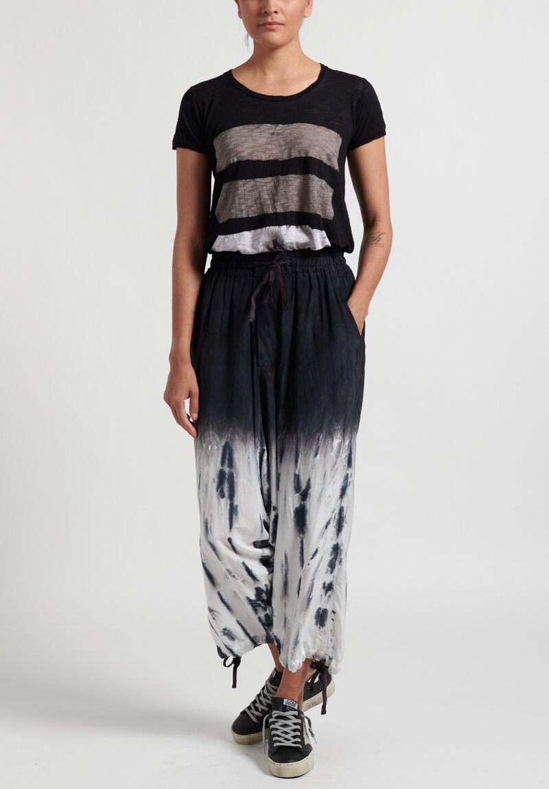 Gilda Midani Waterfall Pattern Dyed Silk Y Pants in Black White	