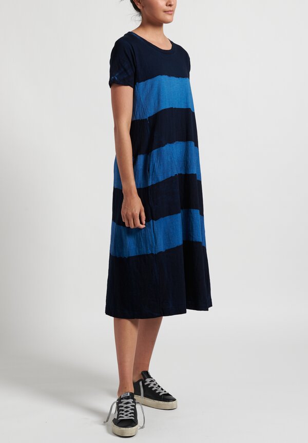 Gilda Midani Pattern Dyed Short Sleeve Maria Dress in Stripes Deep Blue + Klein	