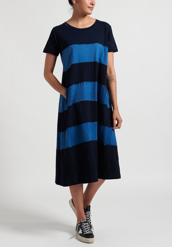 Gilda Midani Pattern Dyed Short Sleeve Maria Dress in Stripes Deep Blue + Klein	