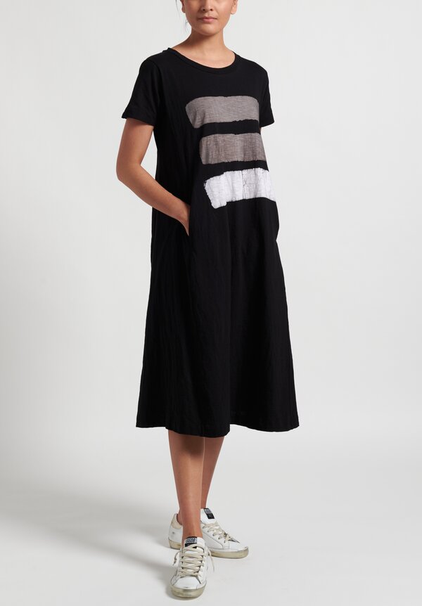 Gilda Midani Brush Stroke Short Sleeve Maria Dress in Taupe, White, Black	