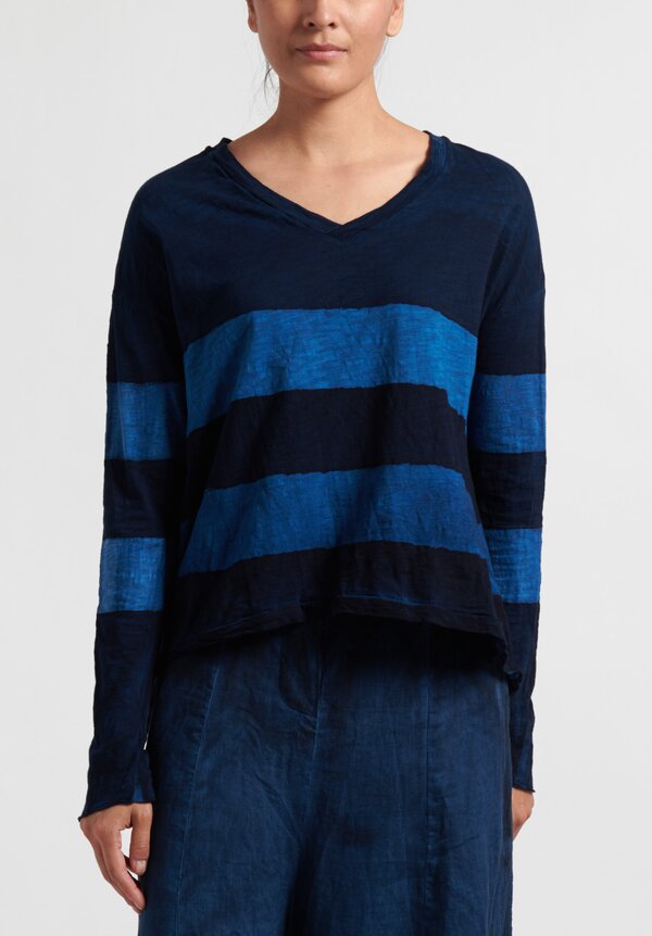 Gilda Midani Striped VNeck Longsleeve Trapeze Top in Deep Blue and Klein	