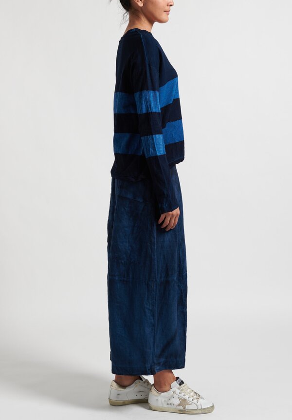 Gilda Midani Striped VNeck Longsleeve Trapeze Top in Deep Blue and Klein	