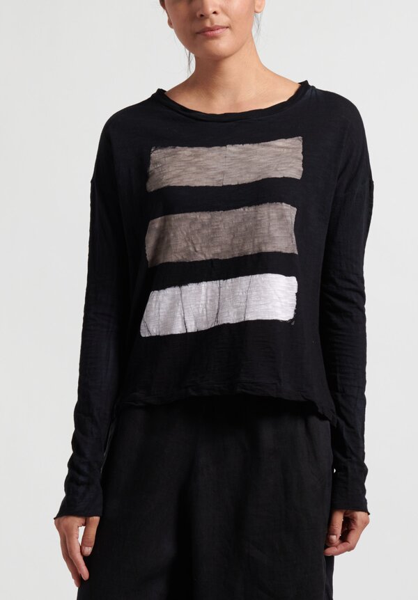 Gilda Midani Brush Stroke Long Sleeve Trapeze Tee in Taupe, White and Black	