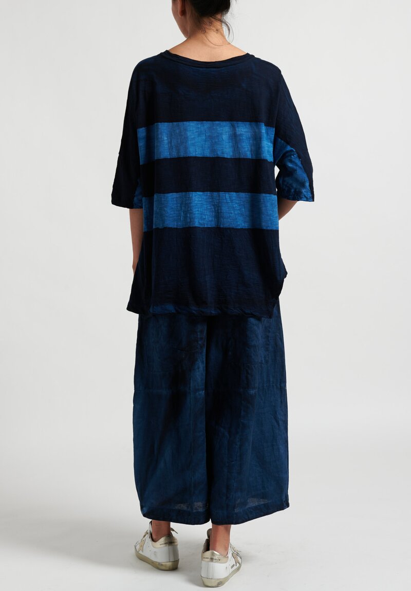 Gilda Midani Pattern Dyed Short Sleeve Super Tee in Stripes Deep Blue/klein