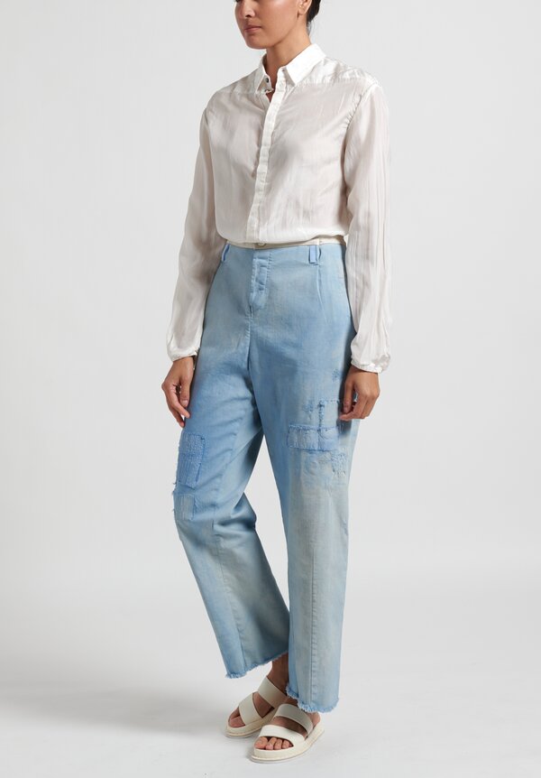 Umit Unal Special Dyed Patchwork Jean Pants in Ice Blue	