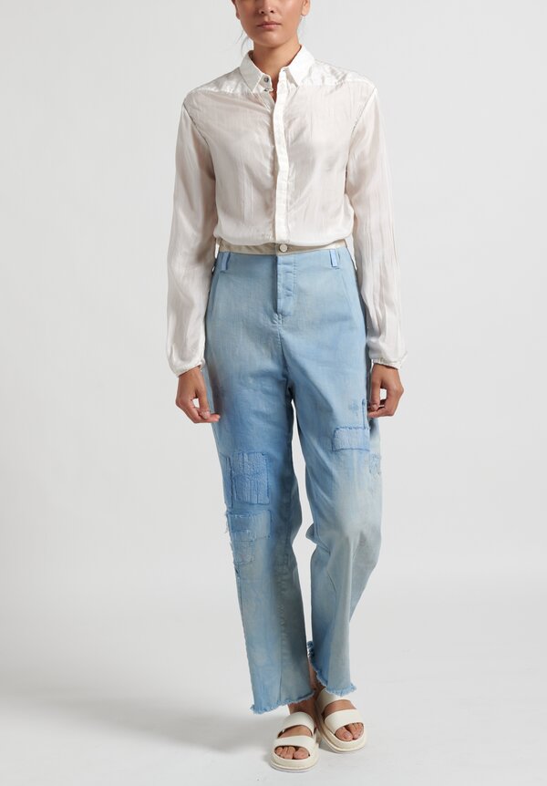 Umit Unal Special Dyed Patchwork Jean Pants in Ice Blue	