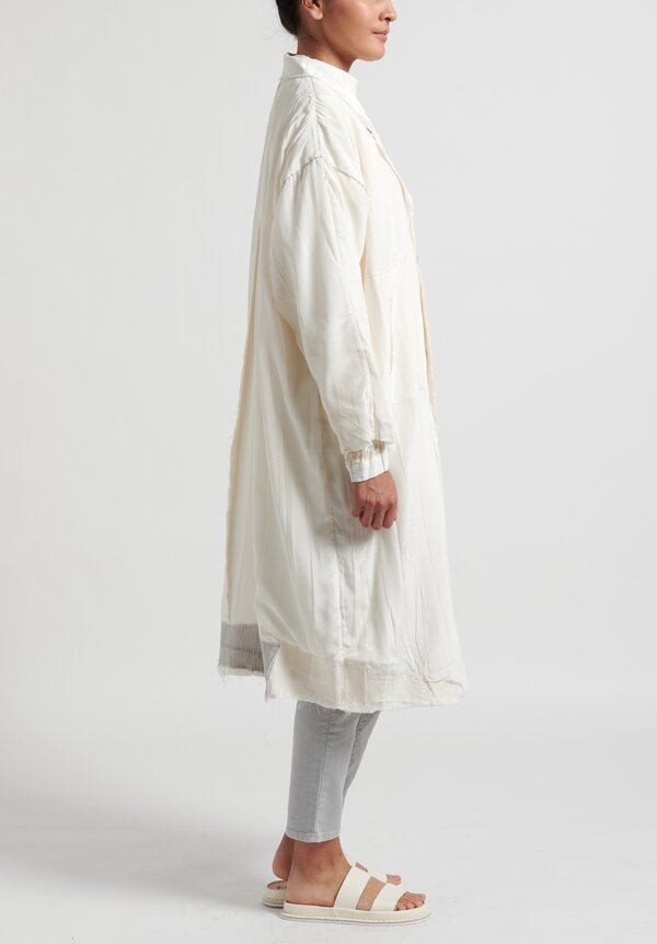Umit Unal Pure Silk Notched Lapel Coat in Off White	