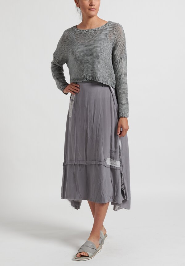 Umit Unal Long Patchwork Silk Skirt in Light Gray	