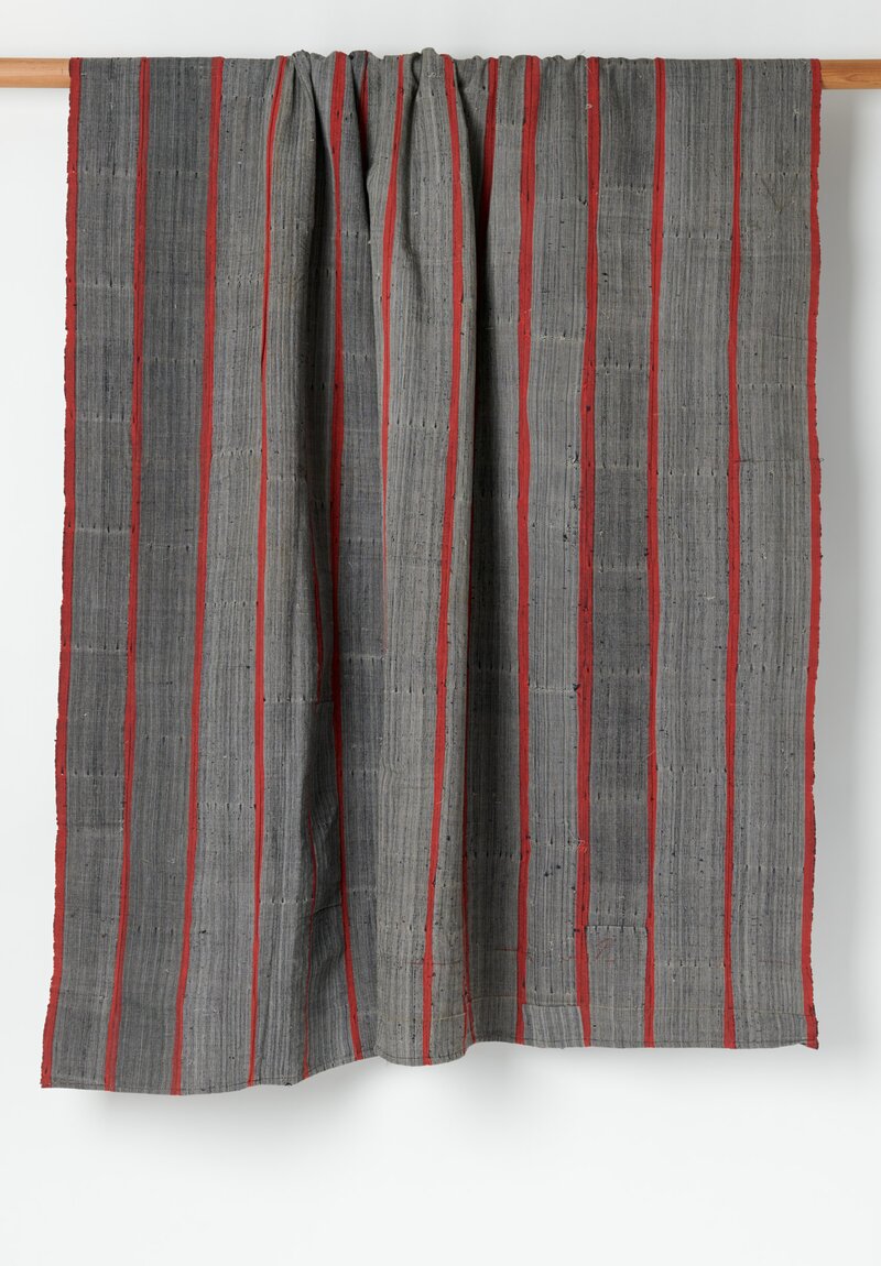 Antique and Vintage Handmade Nigerian Yoruba Textile in Burgandy & Grey Stripes	