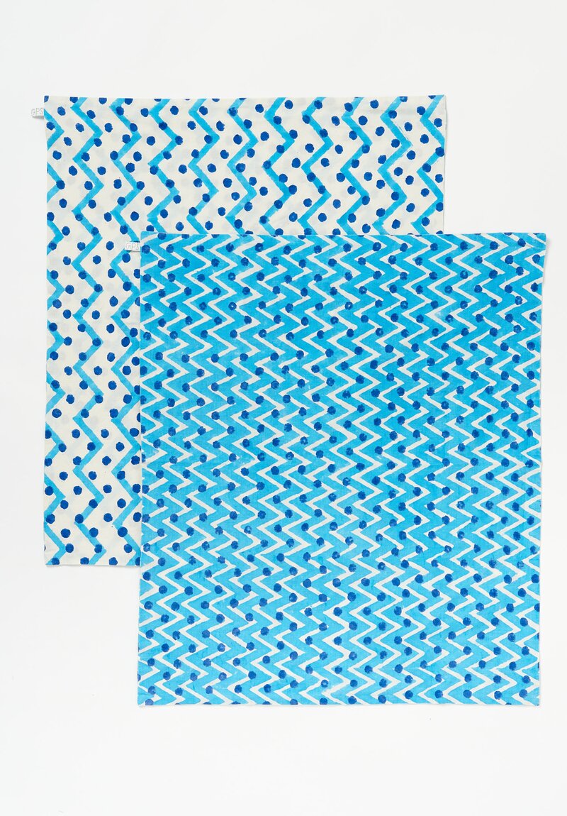 Gregory Parkinson Set of 6 Double Sided Hand Block Printed Napkins Zig Zag Ocean Dot	