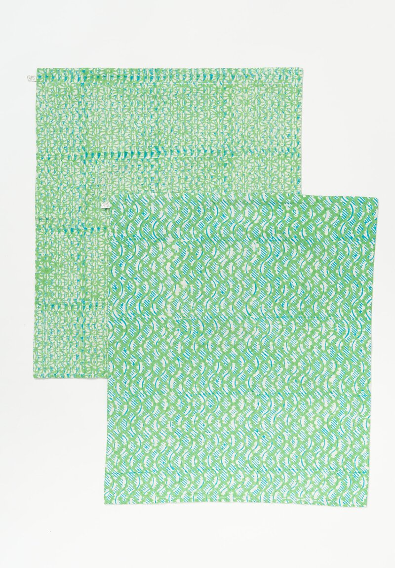 Gregory Parkinson Set of 6 Double Sided Hand Block Printed Napkins Geometric Pea Leaf	