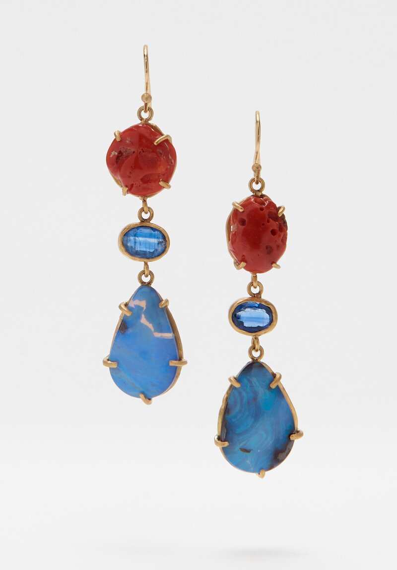 Margery Hirschey 22K, Coral, Kyanite, & Boulder Opal Earrings	