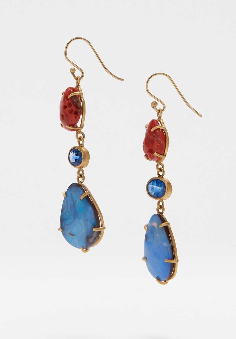 Margery Hirschey 22K, Coral, Kyanite, & Boulder Opal Earrings	