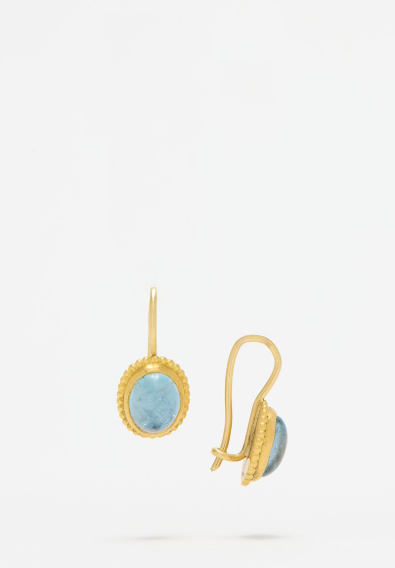 Prounis 22K, Aquamarine Granulated Hook Earrings