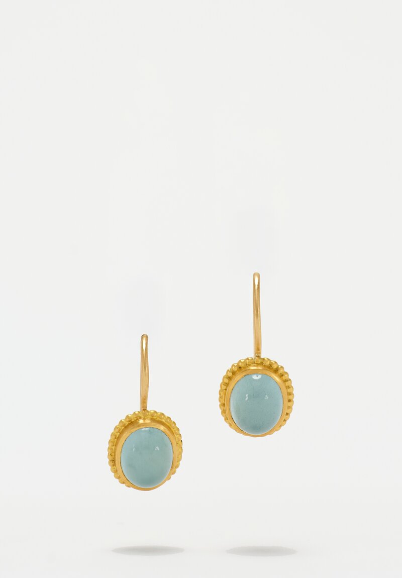 Prounis 22K, Aquamarine Granulated Hook Earrings