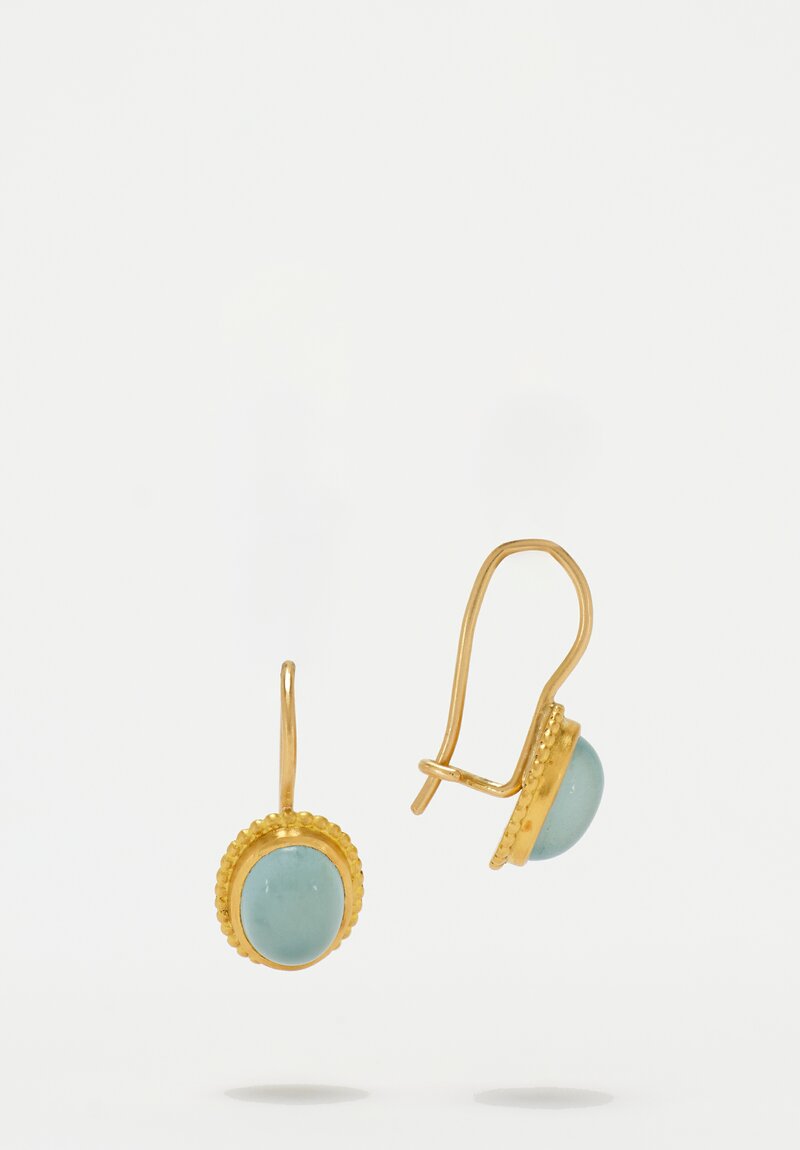 Prounis 22K, Aquamarine Granulated Hook Earrings