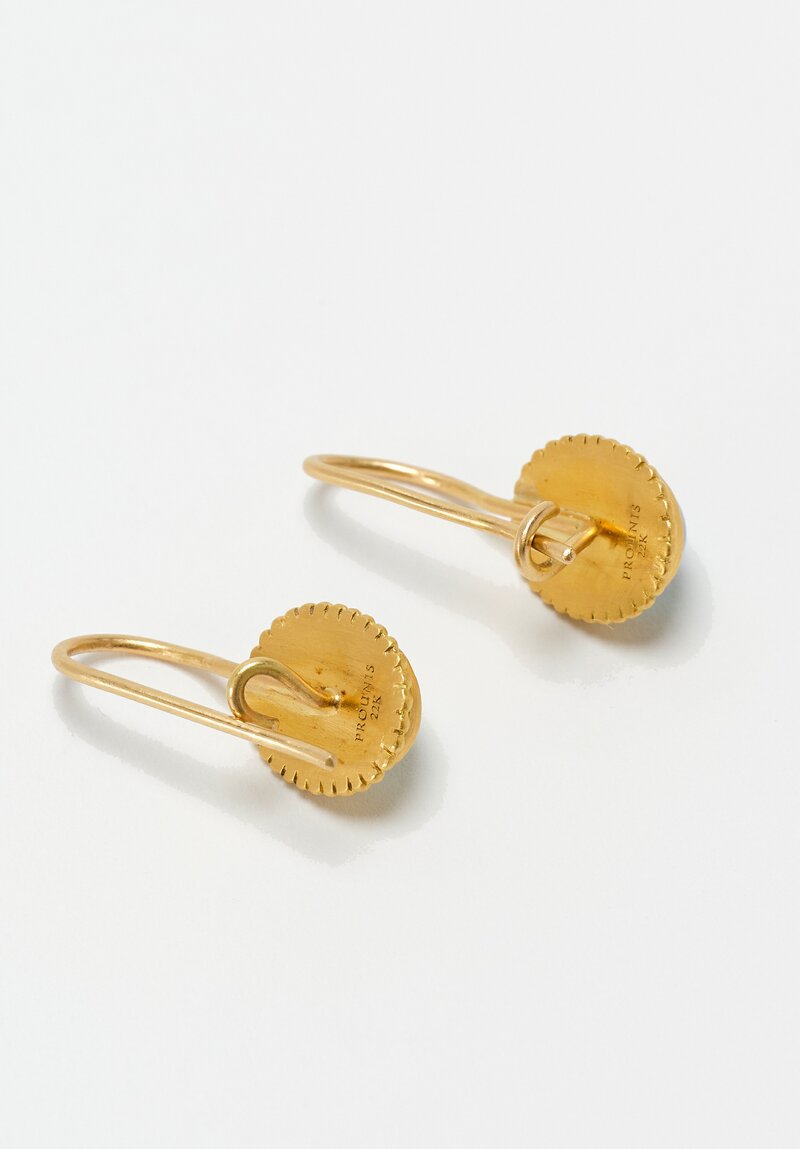 Prounis 22K, Aquamarine Granulated Hook Earrings