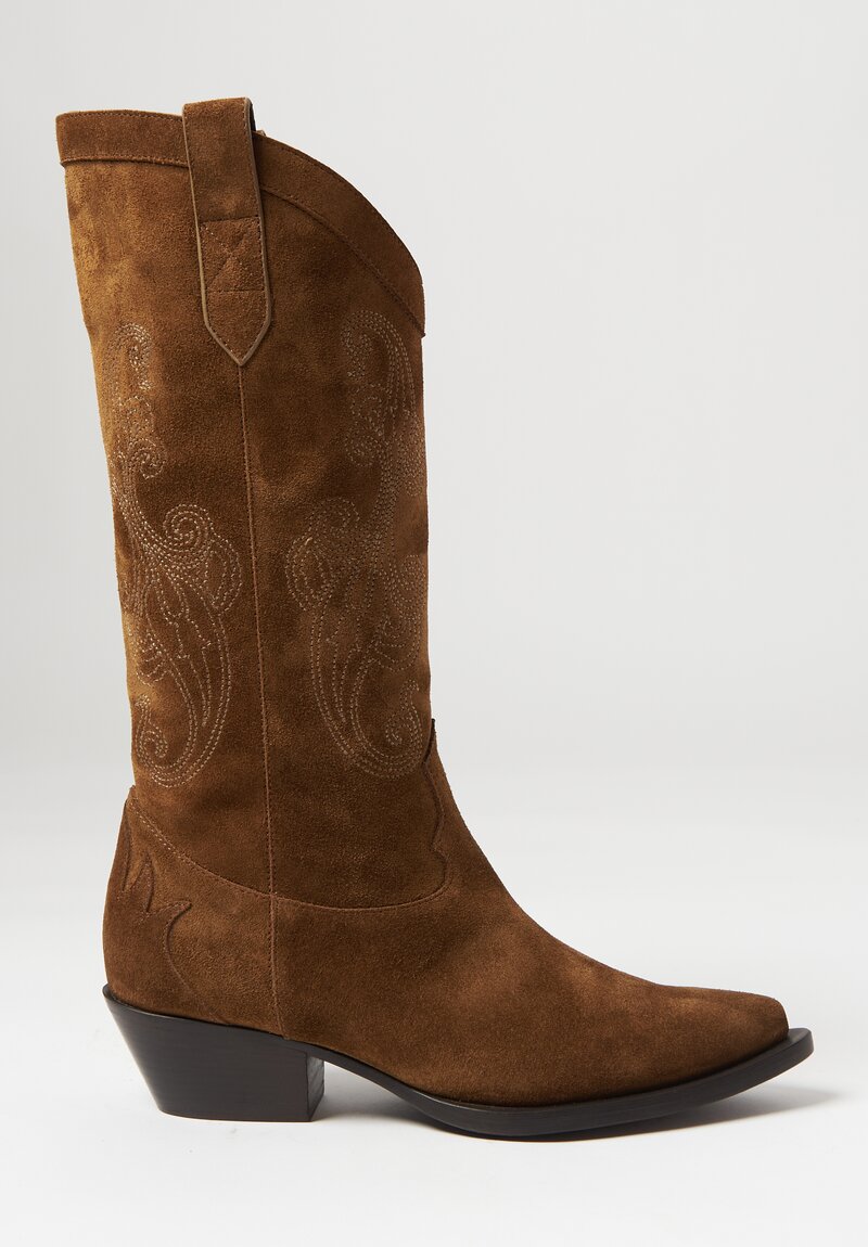 Etro Paisley Embroidered Suede Boots in Brown
