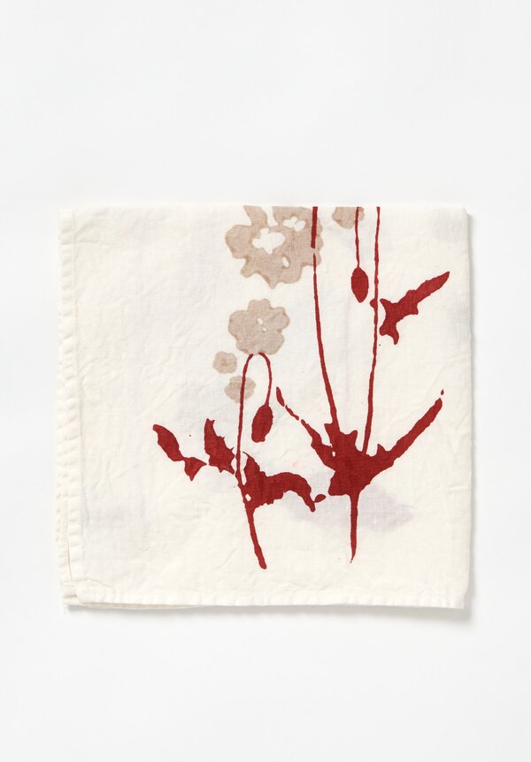 Bertozzi Handmade Linen Printed Napkin Fiori Rosso	