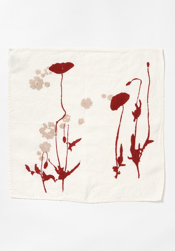 Bertozzi Handmade Linen Printed Napkin Fiori Rosso	