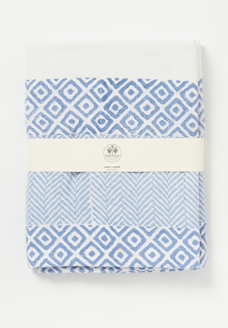 Bertozzi Handmade Linen Large Printed Tablecloth Azzurro Light Blue	