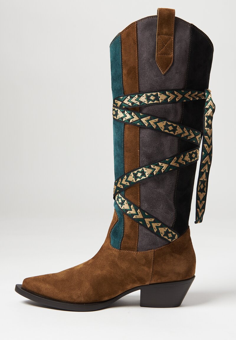 Etro Suede Multicolor Banded Boots in Green