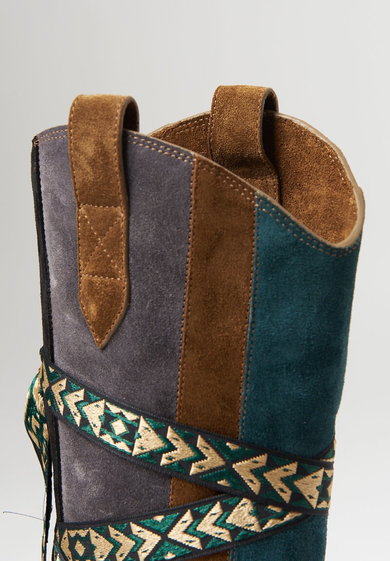 Etro Suede Multicolor Banded Boots in Green