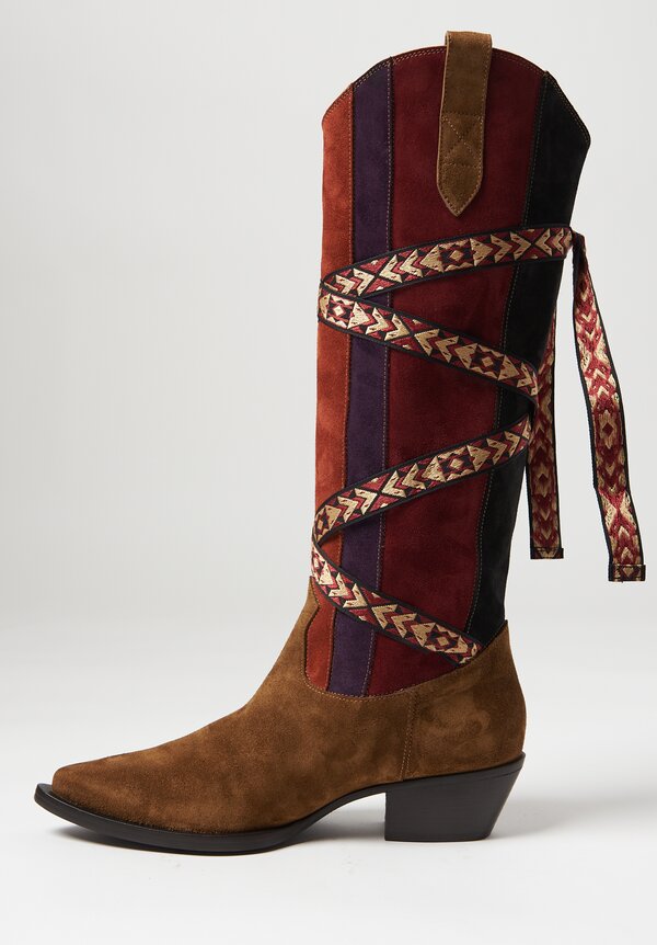 Etro Suede Multicolor Banded Boots	
