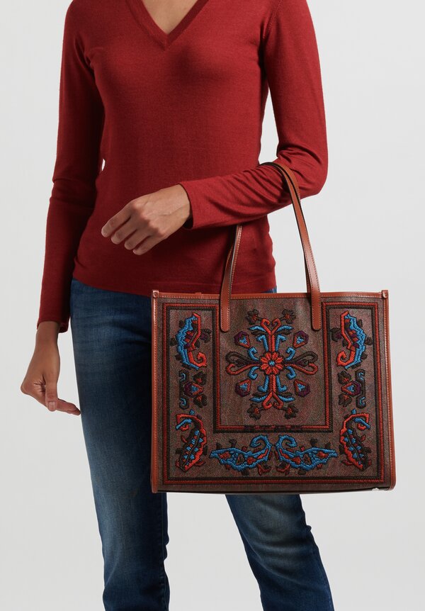 Etro Embroidered Paisley Shopping Bag Red/Blue	