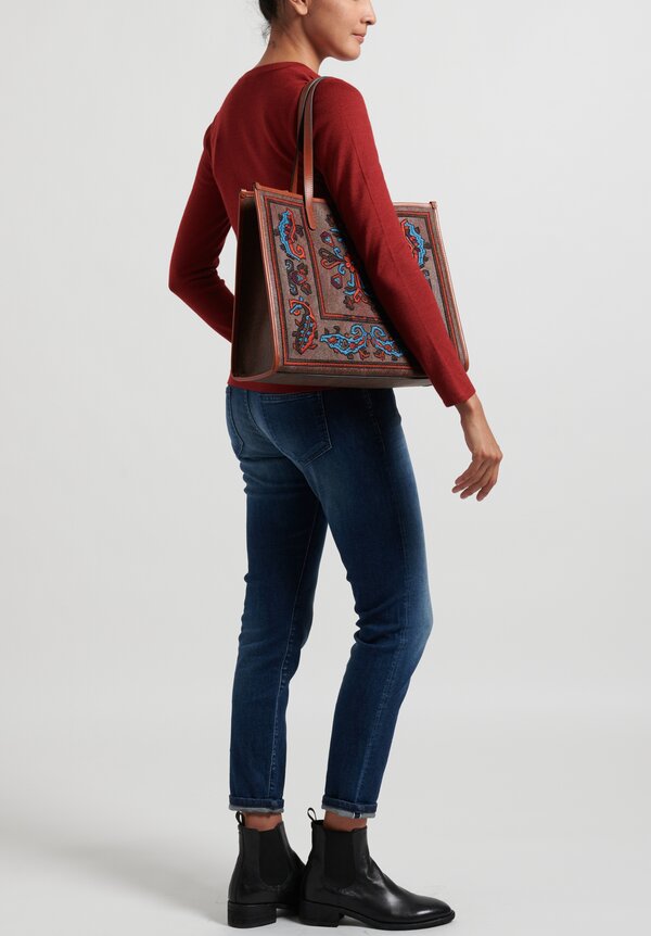 Etro Embroidered Paisley Shopping Bag Red/Blue	
