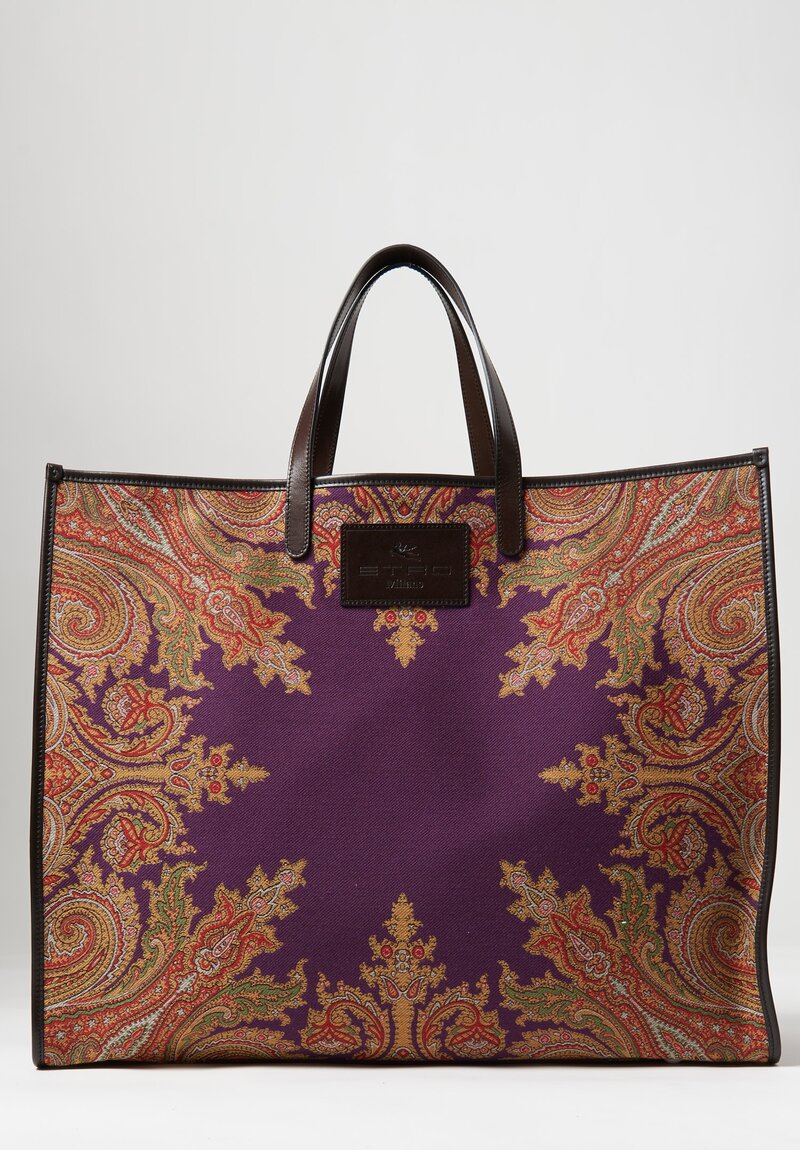 Etro Large Paisley Jacquard Shopping Bag Purple	