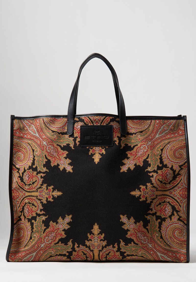 Etro Large Paisley Jacquard Shopping Bag Black	