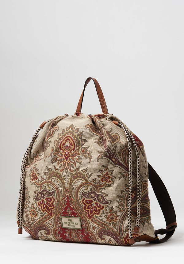 Etro Paisley Drawstring Backpack Beige	