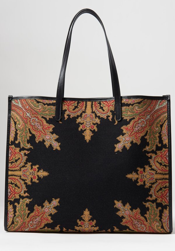 Etro Medium Paisley Jacquard Shopping Bag Black	