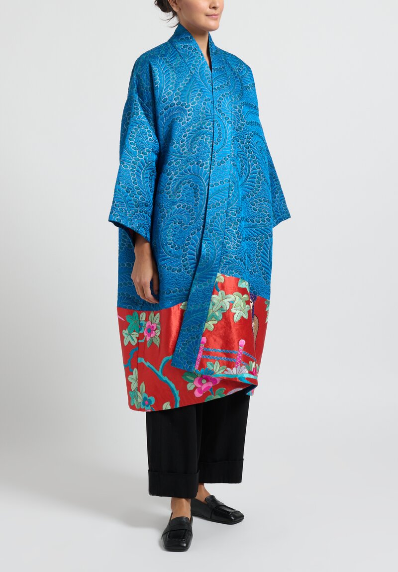 Rianna & Nina One-Of-A-Kind Embroidered Flared Coat in Blue