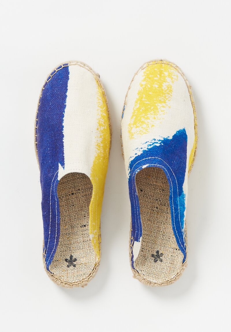 Daniela Gregis Honey Open-Back Drawing Patterned Espadrilles in Blue, White and Yellow, Size 38	