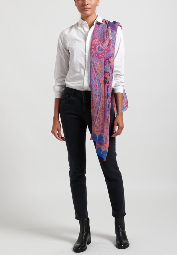 Etro Wool/Silk Fringed Paisley Scarf in Pink Multicolor	