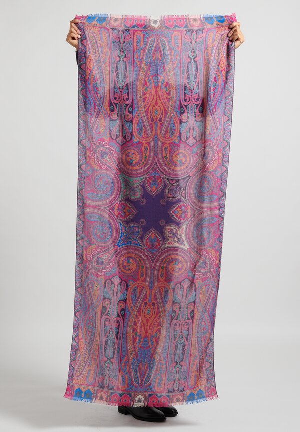 Etro Wool/Silk Fringed Paisley Scarf in Pink Multicolor	