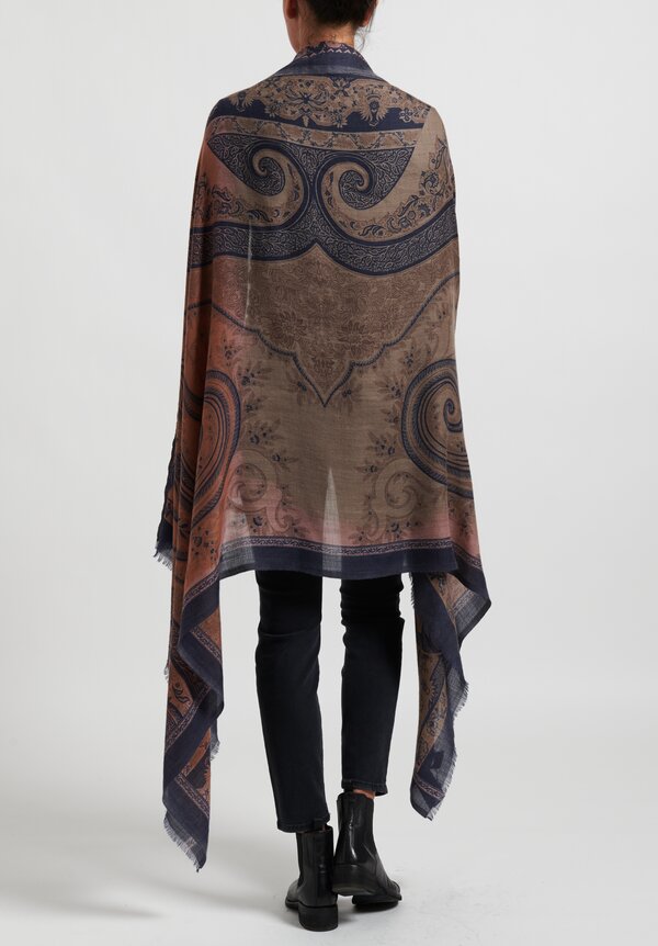 Etro Cashmere Paisley Scarf in Blue/Brown	